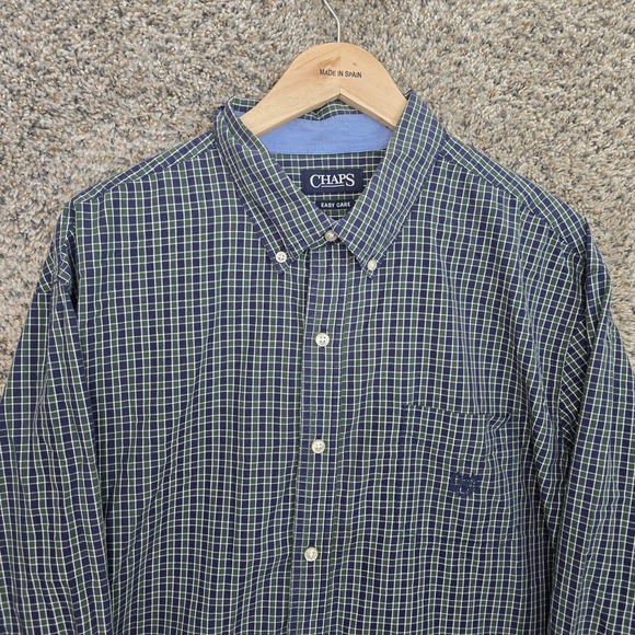Chaps Shirt Mens XXL 2XL Blue Green Button Down Easy Care Long Sleeve Casual - Picture 4 of 7